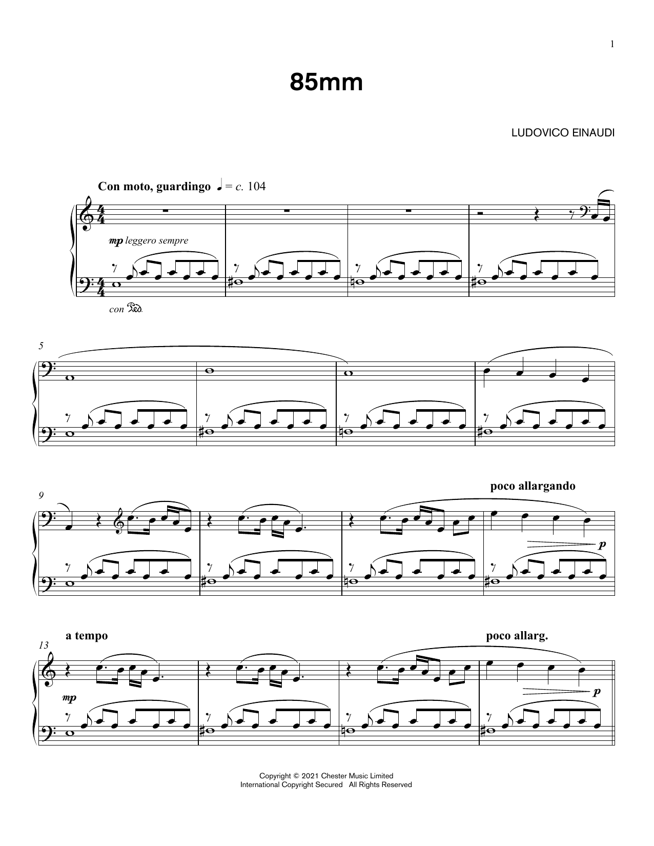 Download Ludovico Einaudi 85mm Sheet Music