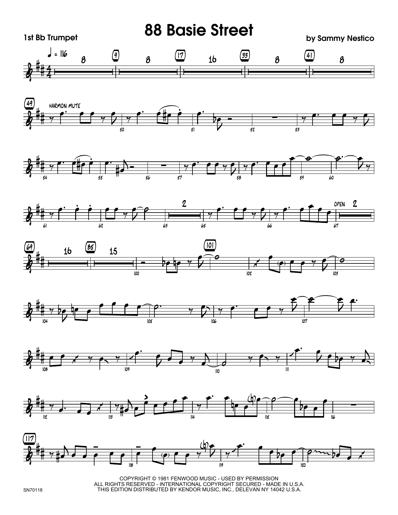 Download Sammy Nestico 88 Basie Street - 1st Bb Trumpet Sheet Music