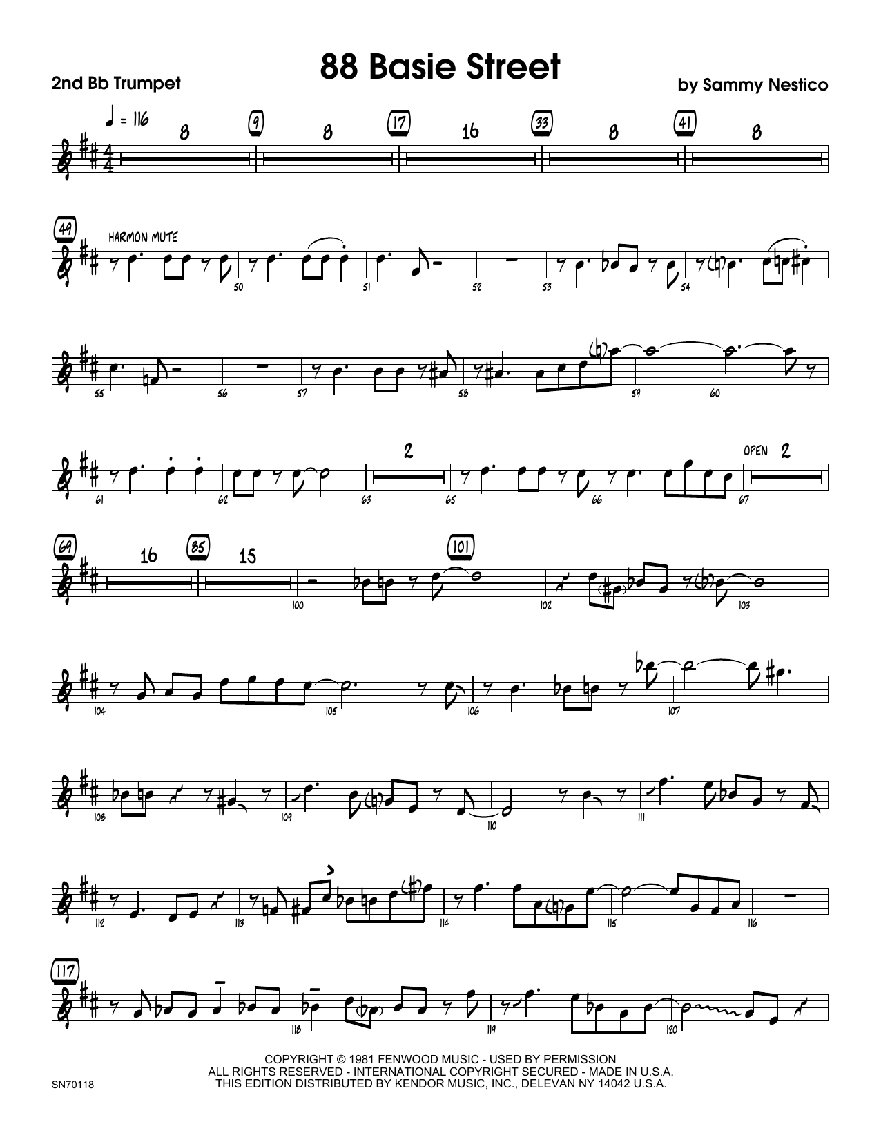 Download Sammy Nestico 88 Basie Street - 2nd Bb Trumpet Sheet Music