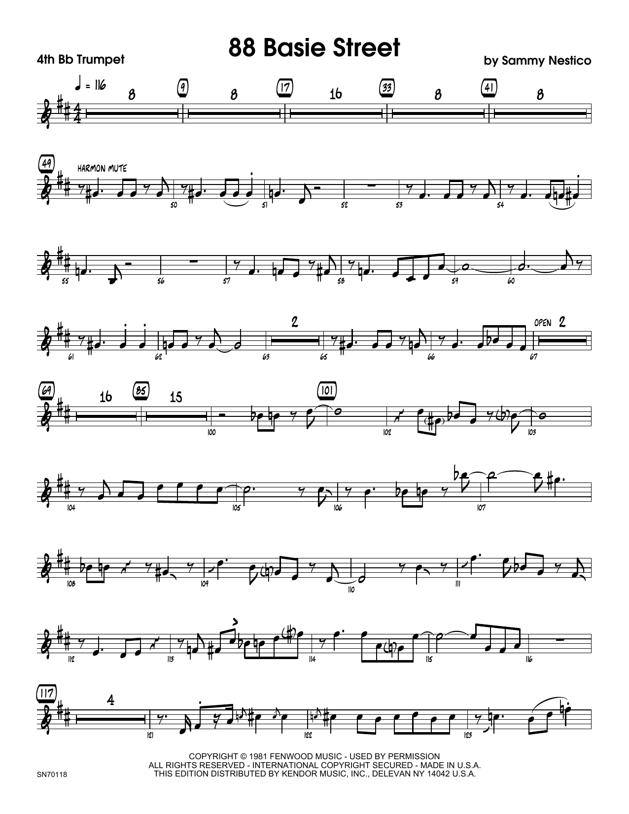 Download Sammy Nestico 88 Basie Street - 4th Bb Trumpet Sheet Music