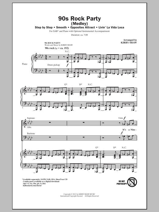 Download Kirby Shaw 90's Rock Party (Medley) Sheet Music