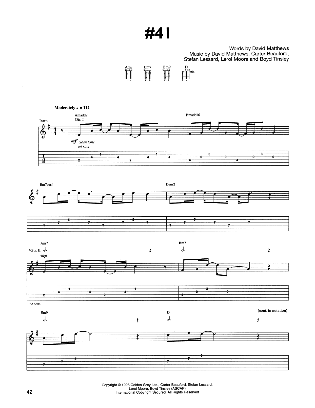 Download Dave Matthews Band #41 Sheet Music