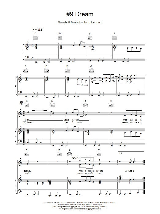 John Lennon #9 Dream sheet music notes printable PDF score