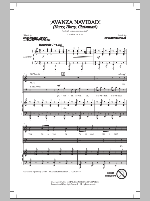 Ruth Morris Gray !Avanza Navidad! (Hurry, Hurry, Christmas!) sheet music notes printable PDF score