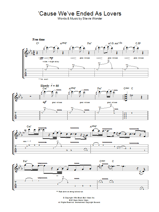 Jeff Beck 'Cause We've Ended As Lovers sheet music notes printable PDF score