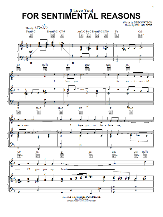 Nat King Cole (I Love You) For Sentimental Reasons sheet music notes printable PDF score