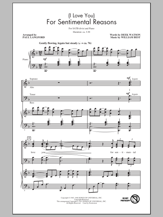 Paul Langford (I Love You) For Sentimental Reasons sheet music notes printable PDF score