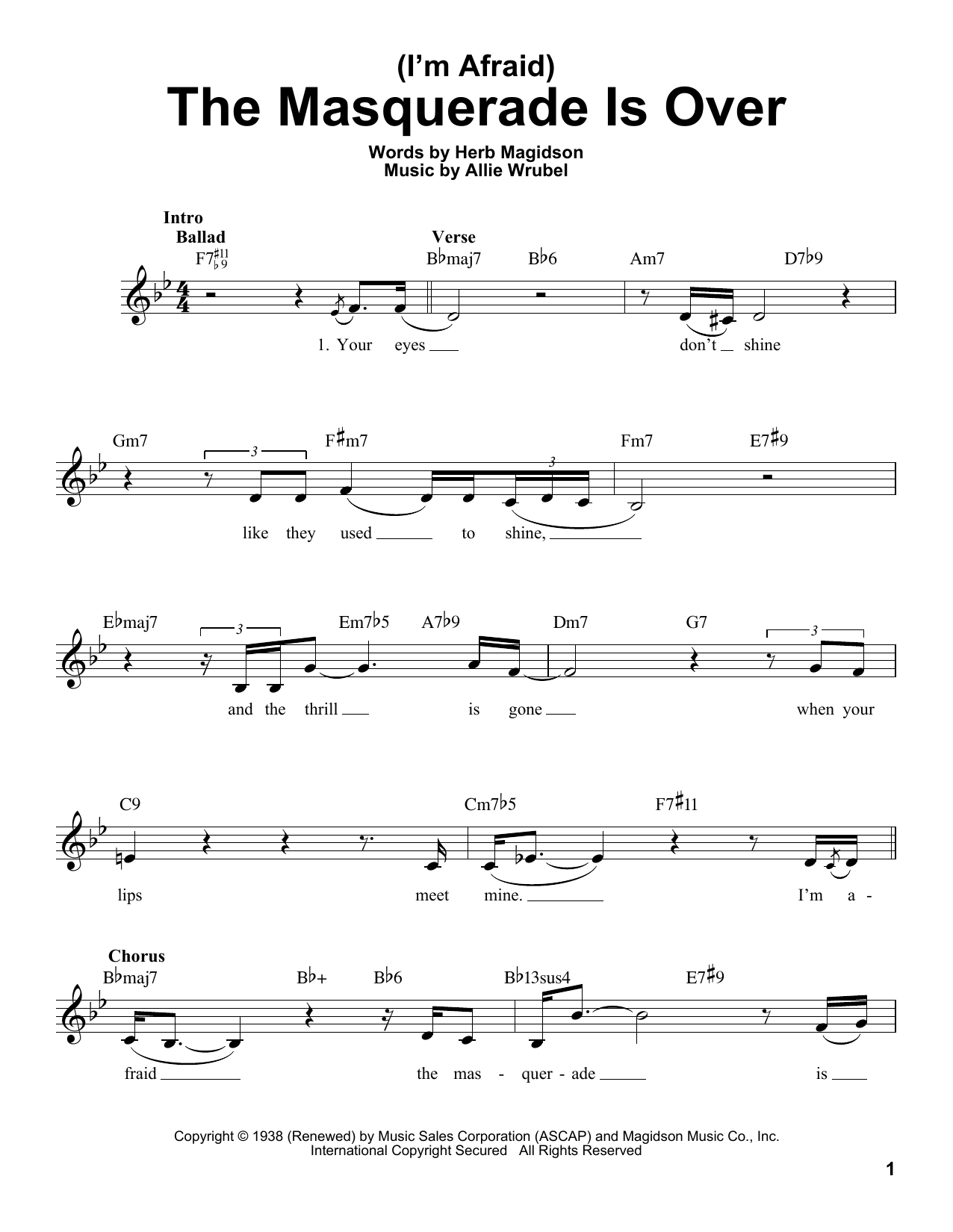 Allie Wrubel (I'm Afraid) The Masquerade Is Over sheet music notes printable PDF score