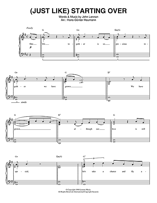 John Lennon (Just Like) Starting Over sheet music notes printable PDF score