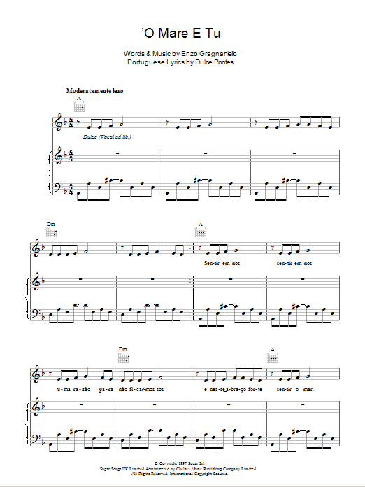 Andrea Bocelli 'O Mare E Tu sheet music notes printable PDF score