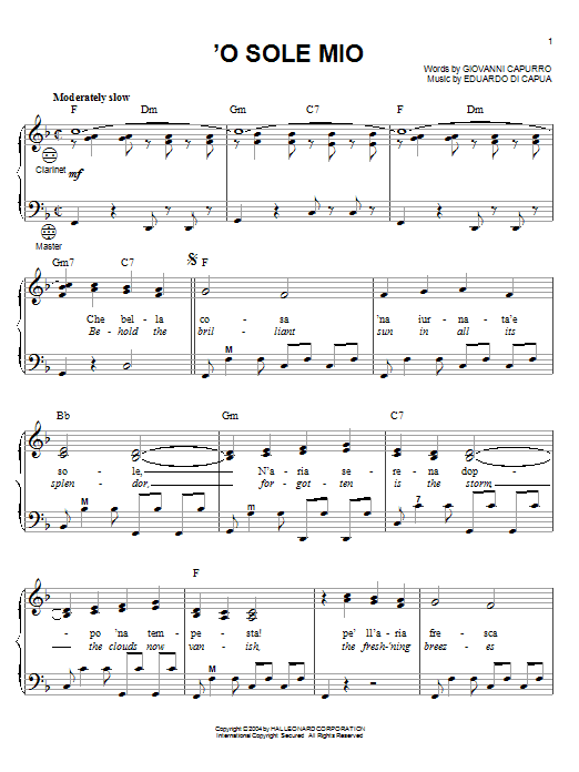 Mario Lanza 'O Sole Mio sheet music notes printable PDF score
