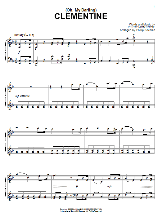 Download or print Percy Montrose (Oh, My Darling) Clementine Sheet Music Printable PDF 1-page score for American / arranged Easy Piano SKU: 172466.