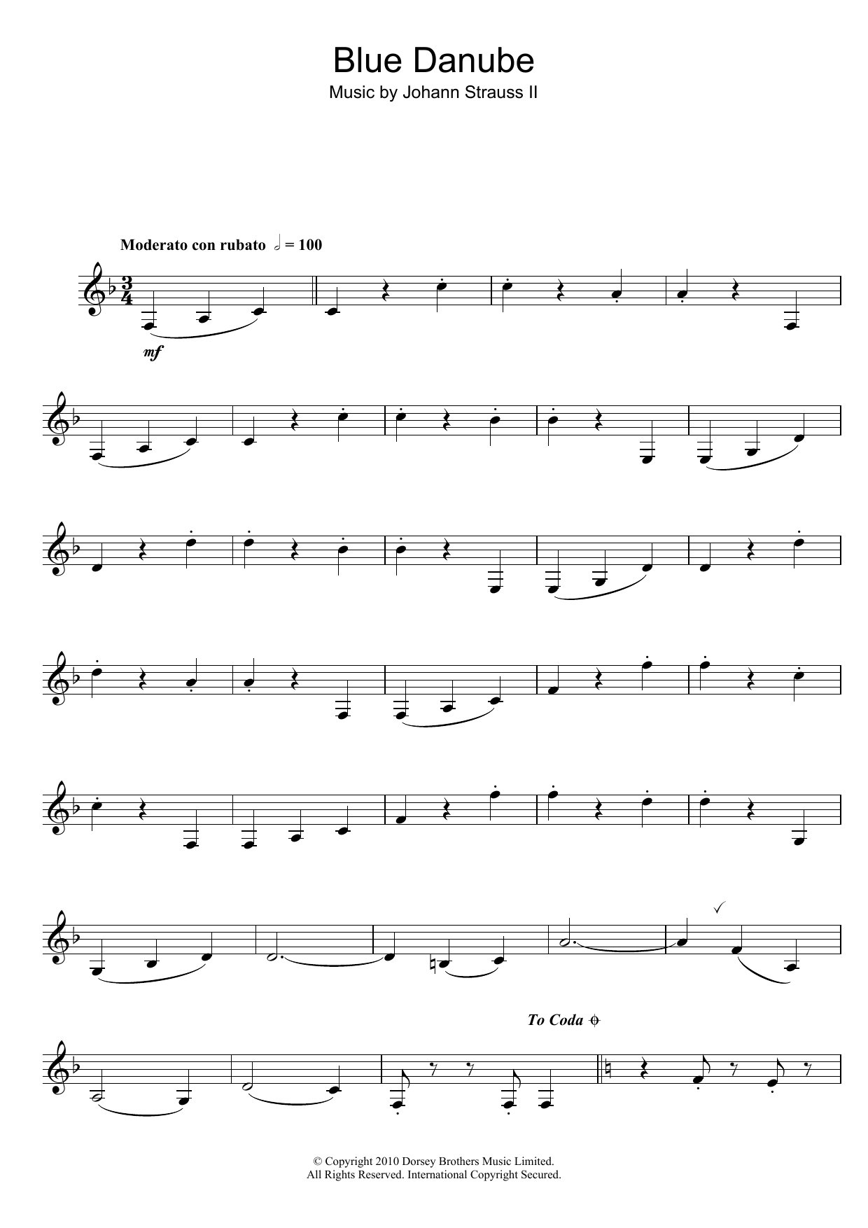 Johann Strauss II (On The Beautiful) The Blue Danube sheet music notes printable PDF score