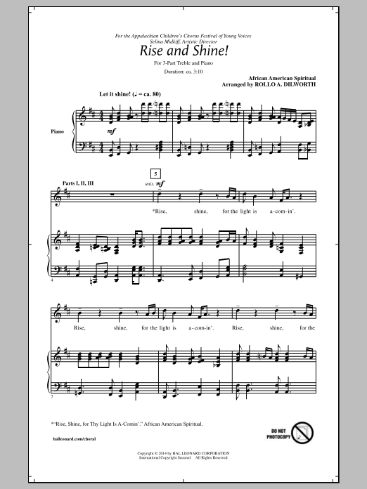 Rollo Dilworth 'Rise And Shine! sheet music notes printable PDF score