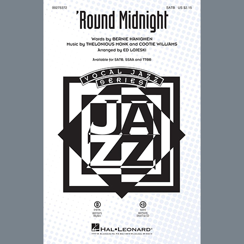 Download Thelonious Monk 'Round Midnight (arr. Ed Lojeski) Sheet Music and Printable PDF Score for TTBB Choir