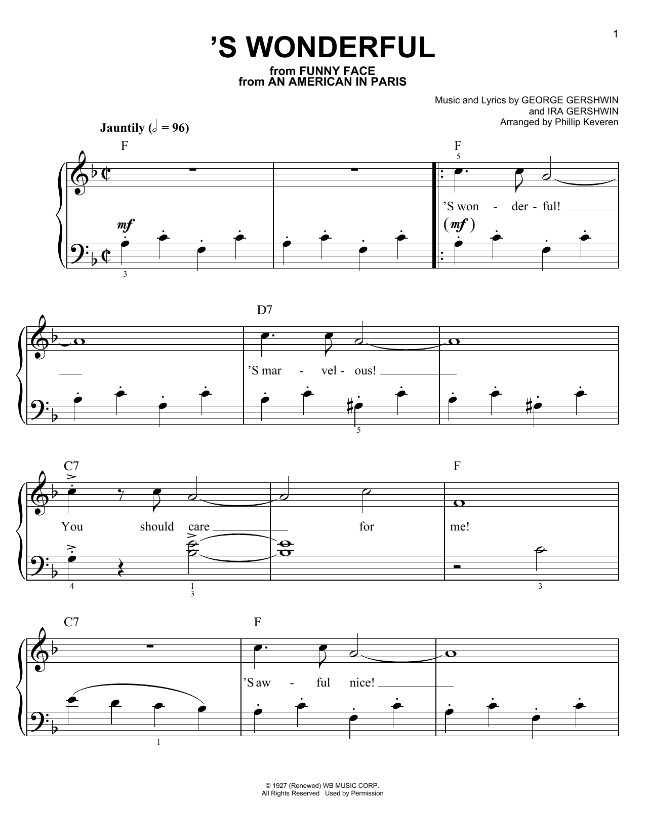 Phillip Keveren 'S Wonderful sheet music notes printable PDF score