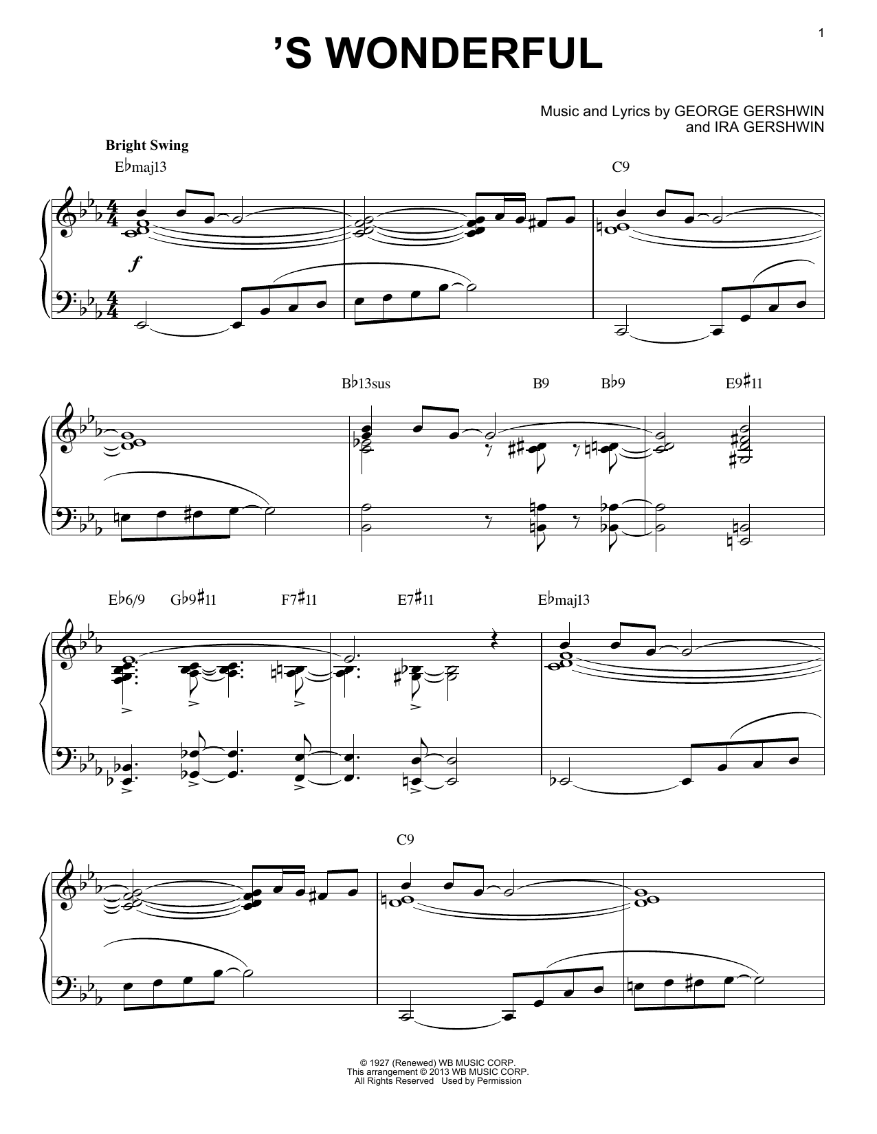 George Gershwin 'S Wonderful [Jazz version] (arr. Brent Edstrom) sheet music notes printable PDF score
