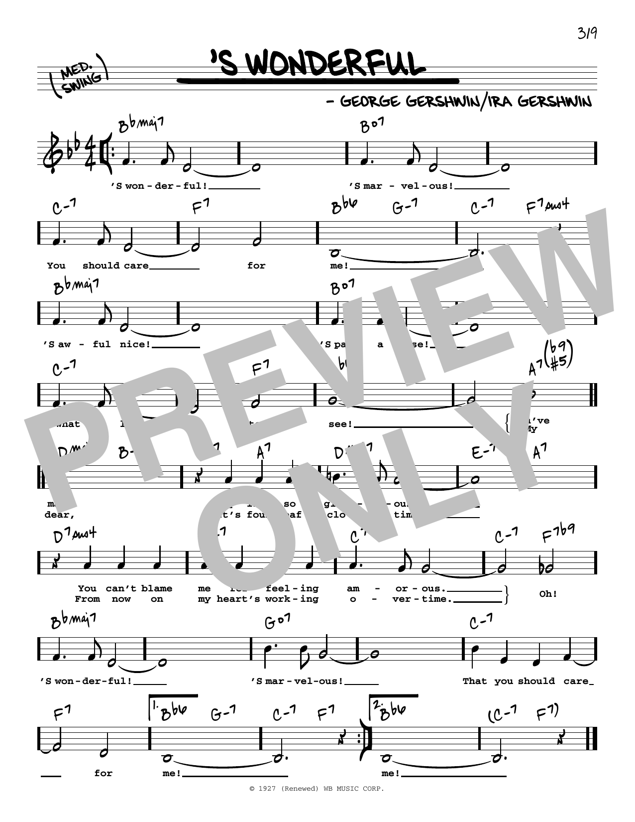 Download George Gershwin 'S Wonderful (Low Voice) Sheet Music