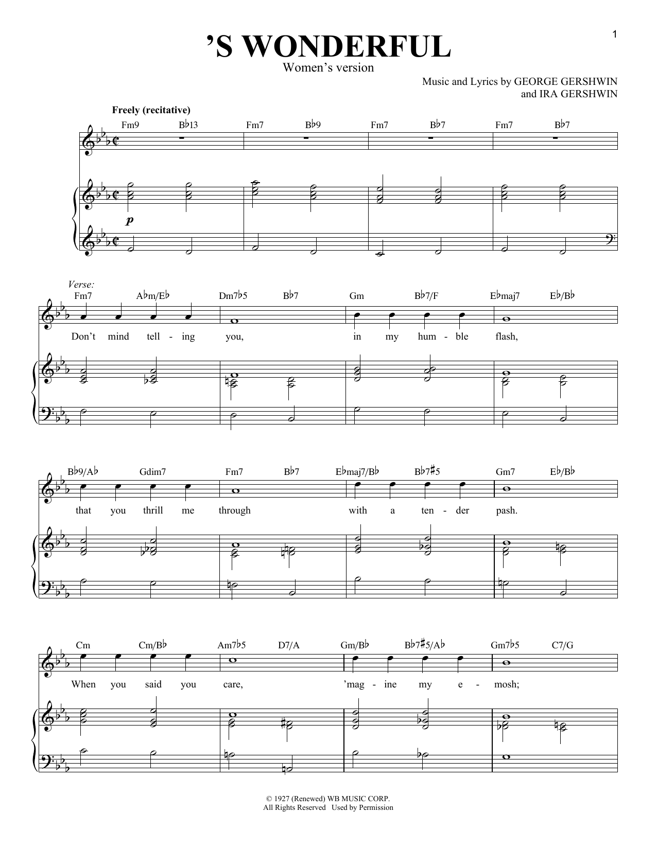 Download George Gershwin 'S Wonderful [Women's version] Sheet Music
