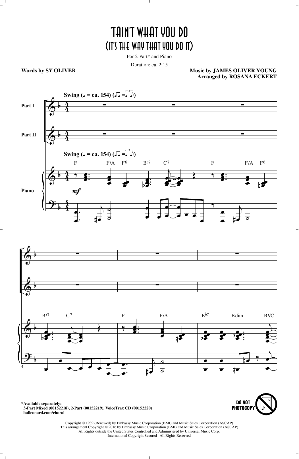 Rosana Eckert 'Tain't What You Do (It's The Way That Cha Do It) sheet music notes printable PDF score