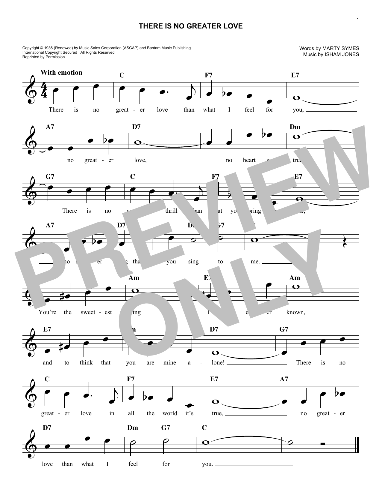 Isham Jones (There Is) No Greater Love sheet music notes printable PDF score