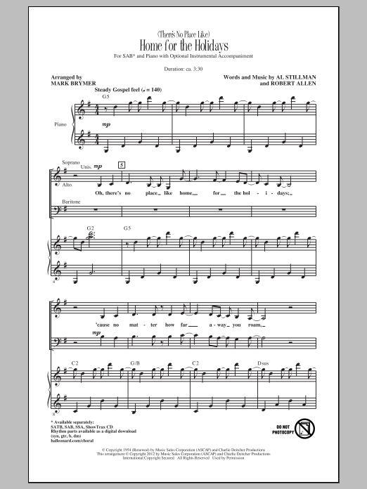 Mark Brymer (There's No Place Like) Home For The Holidays sheet music notes printable PDF score