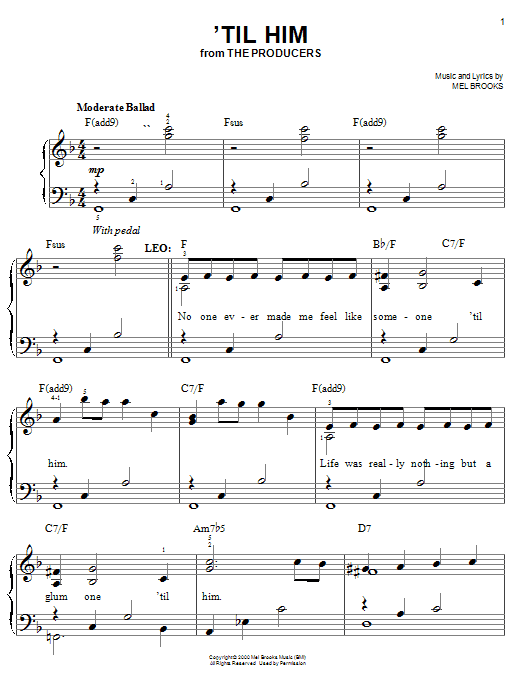 Mel Brooks 'Til Him sheet music notes printable PDF score