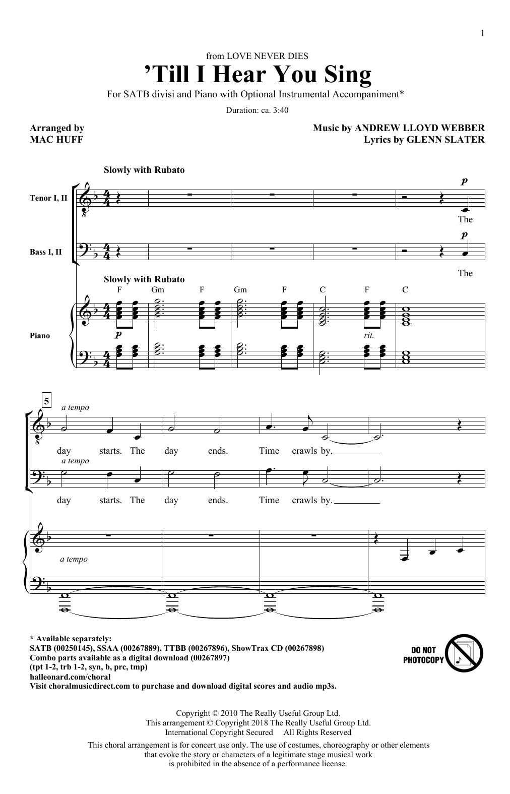 Andrew Lloyd Webber 'Til I Hear You Sing (arr. Mac Huff) sheet music notes printable PDF score