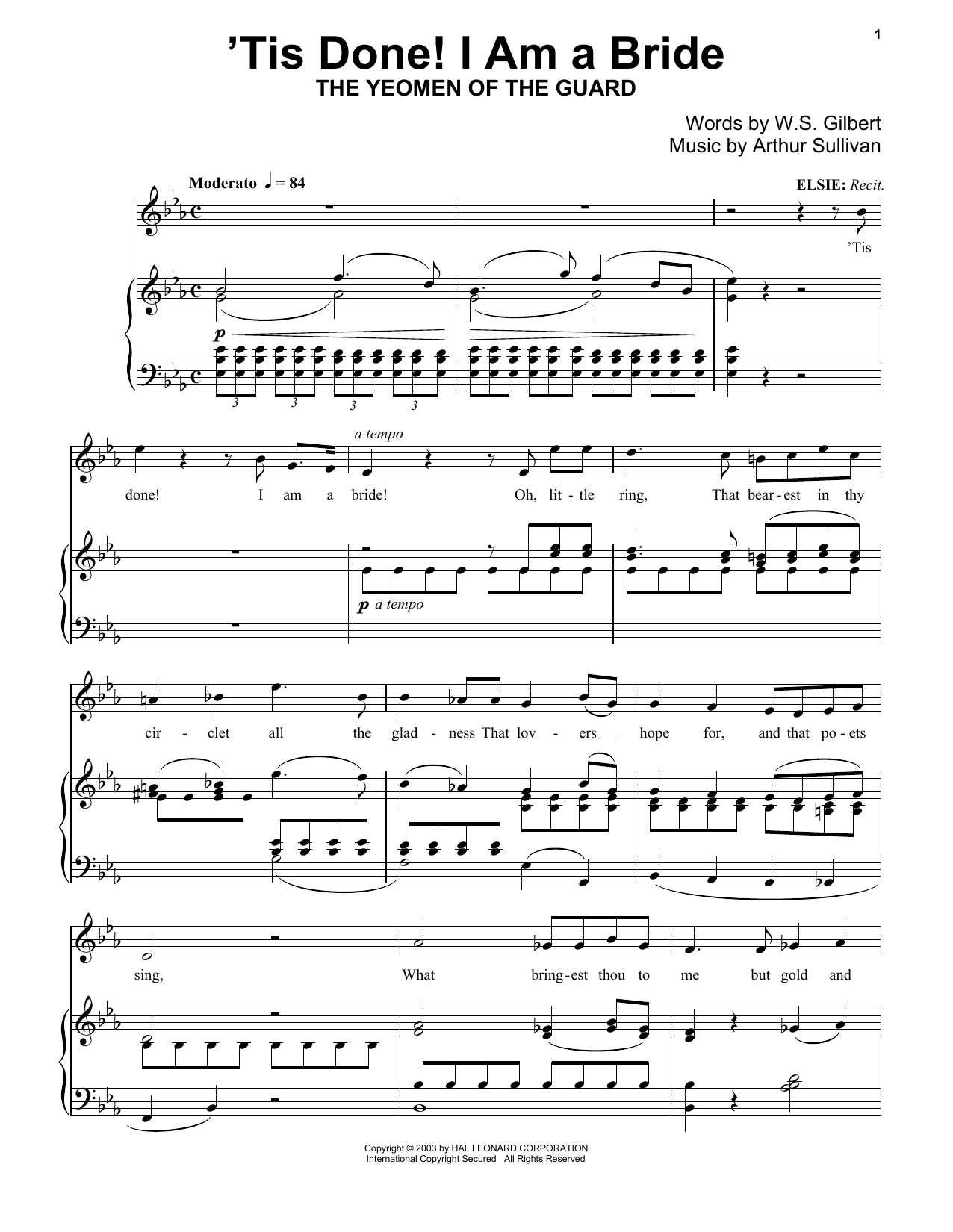 Gilbert & Sullivan 'Tis Done! I Am A Bride sheet music notes printable PDF score