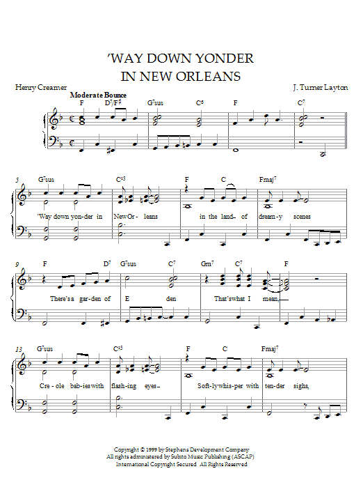 Henry Creamer 'Way Down Yonder In New Orleans sheet music notes printable PDF score
