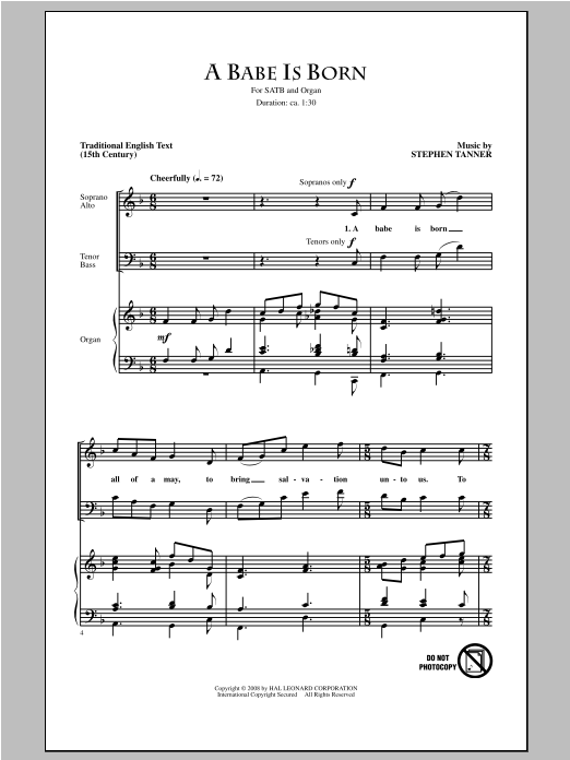 Download Stephen Tanner A Babe Is Born Sheet Music
