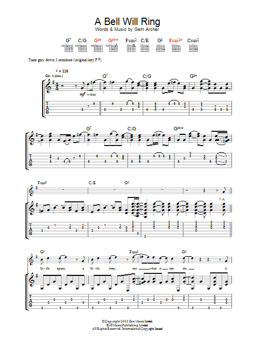 Download Oasis A Bell Will Ring Sheet Music