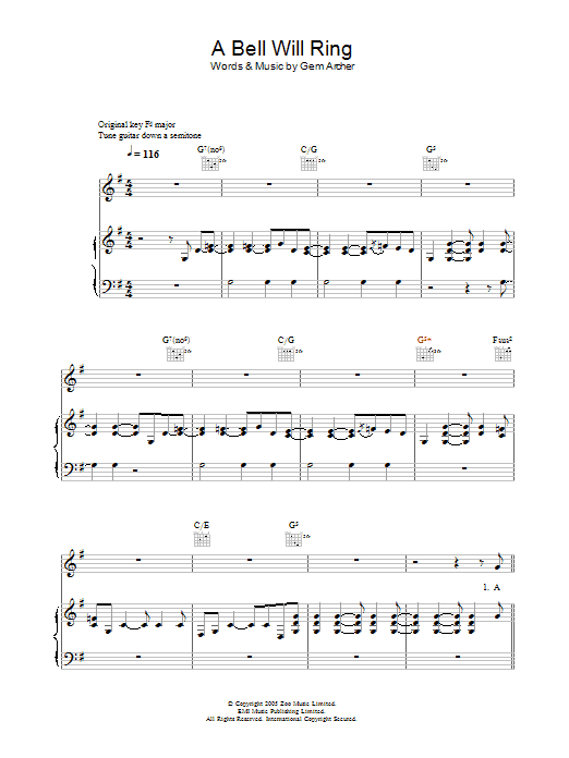 Download Oasis A Bell Will Ring Sheet Music