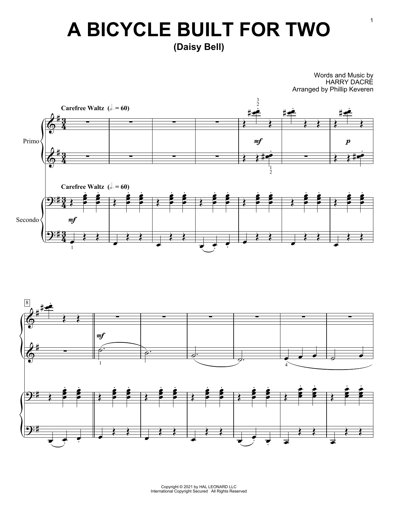 Download Harry Dacre A Bicycle Built For Two (Daisy Bell) (a Sheet Music