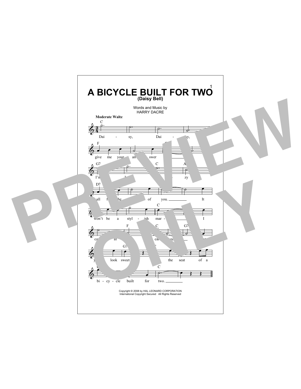 Download Harry Dacre A Bicycle Built For Two (Daisy Bell) Sheet Music