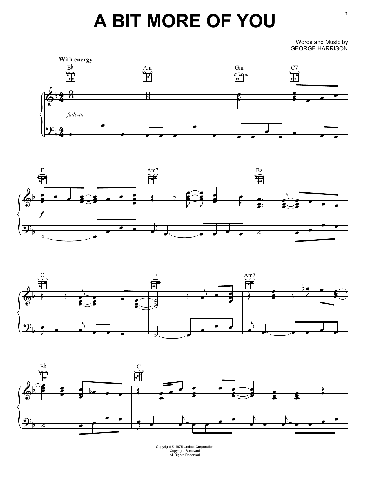 Download George Harrison A Bit More Of You Sheet Music