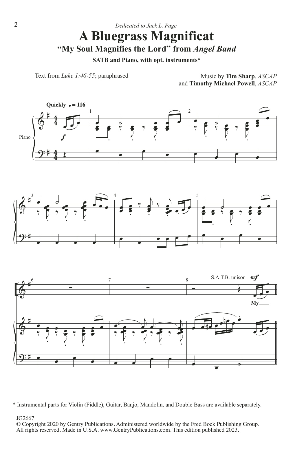 Download Tim Sharp and Timothy Michael Powell A Bluegrass Magnificat Sheet Music