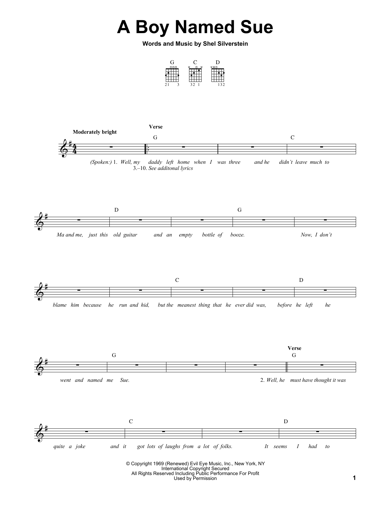 Download Johnny Cash A Boy Named Sue Sheet Music