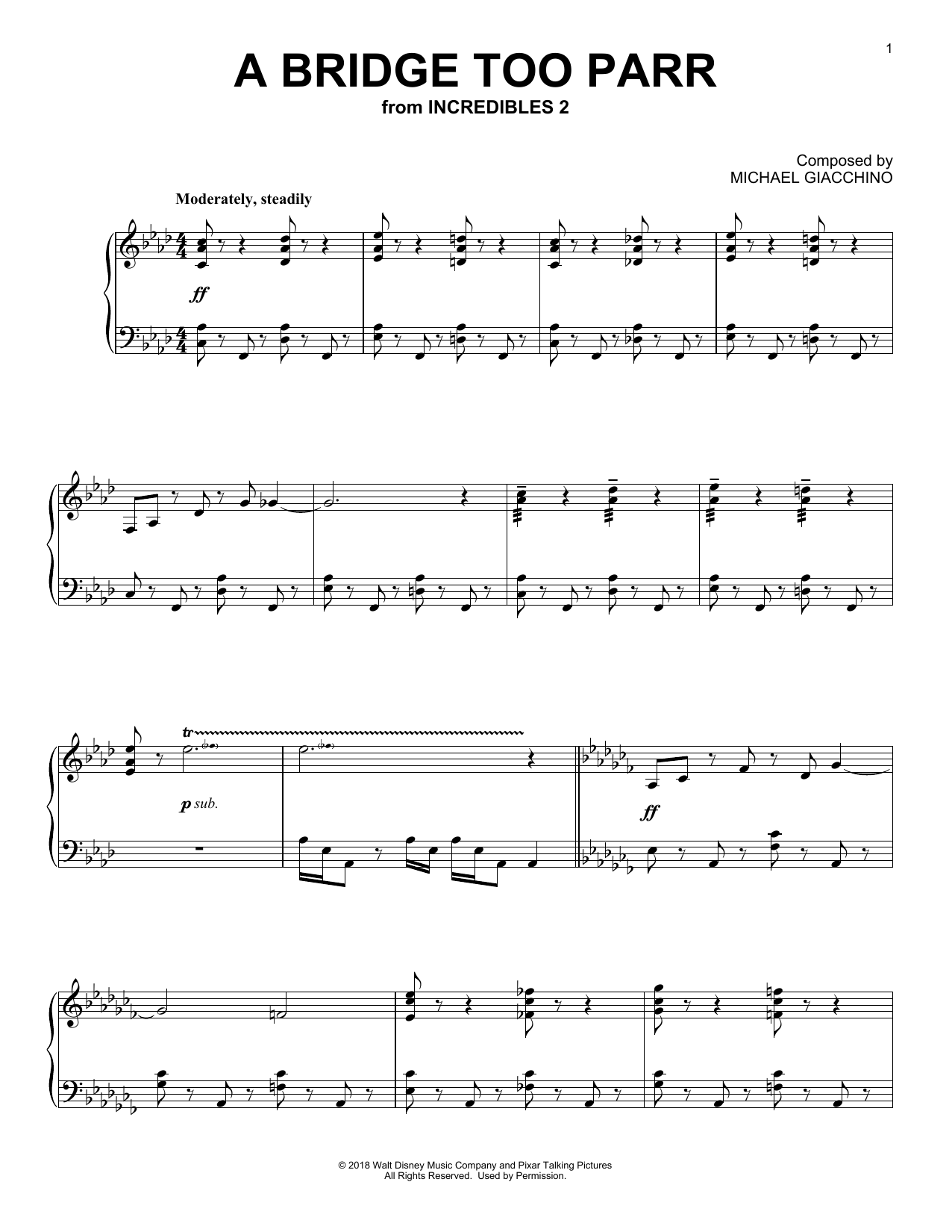 Download Michael Giacchino A Bridge Too Parr (from The Incredibles Sheet Music