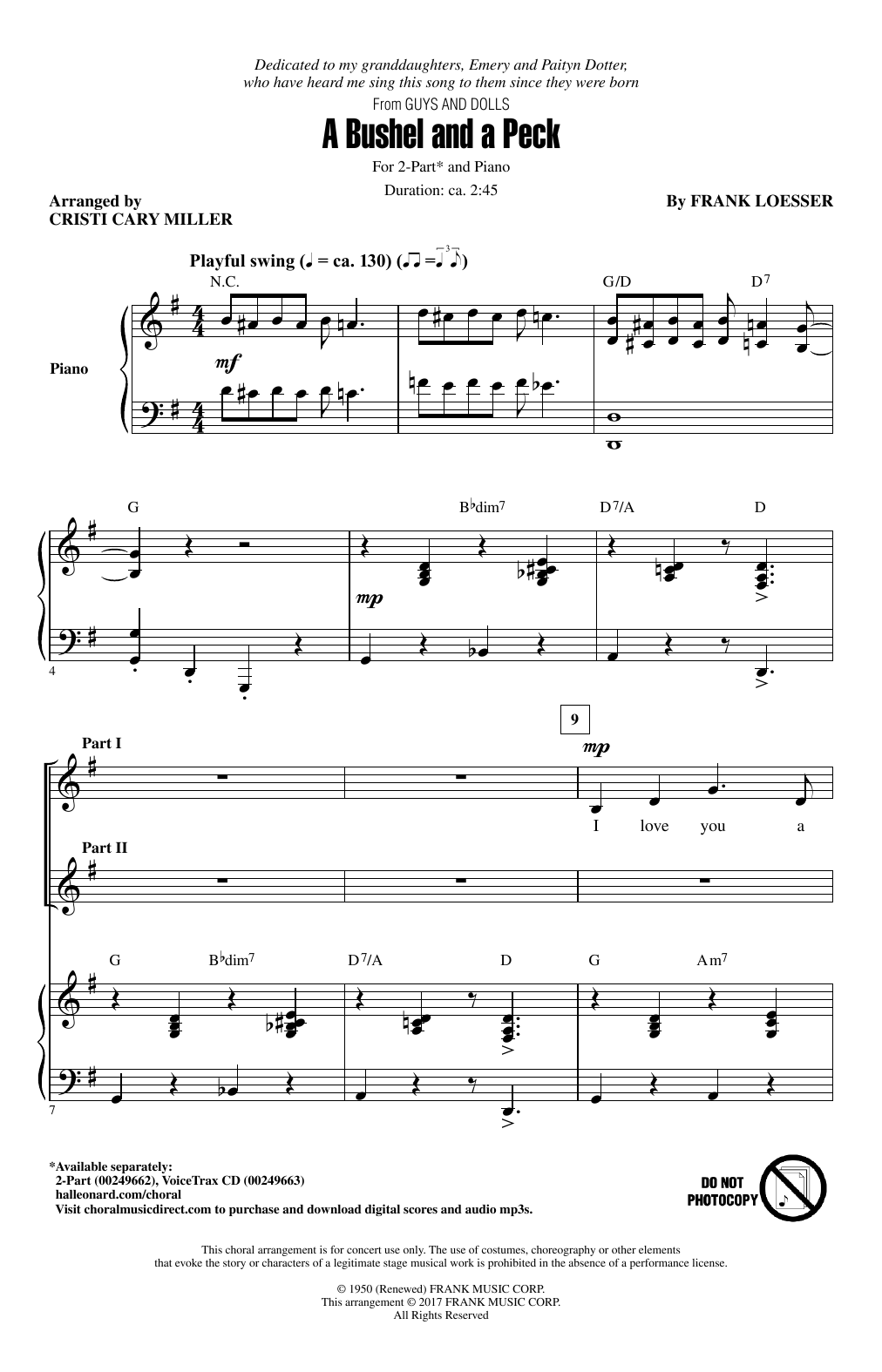 Download Cristi Cary Miller A Bushel And A Peck Sheet Music