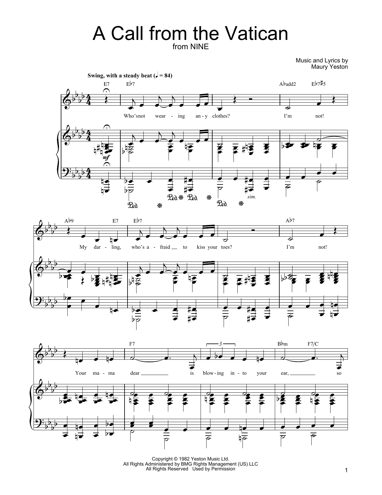 Download Maury Yeston A Call From The Vatican Sheet Music