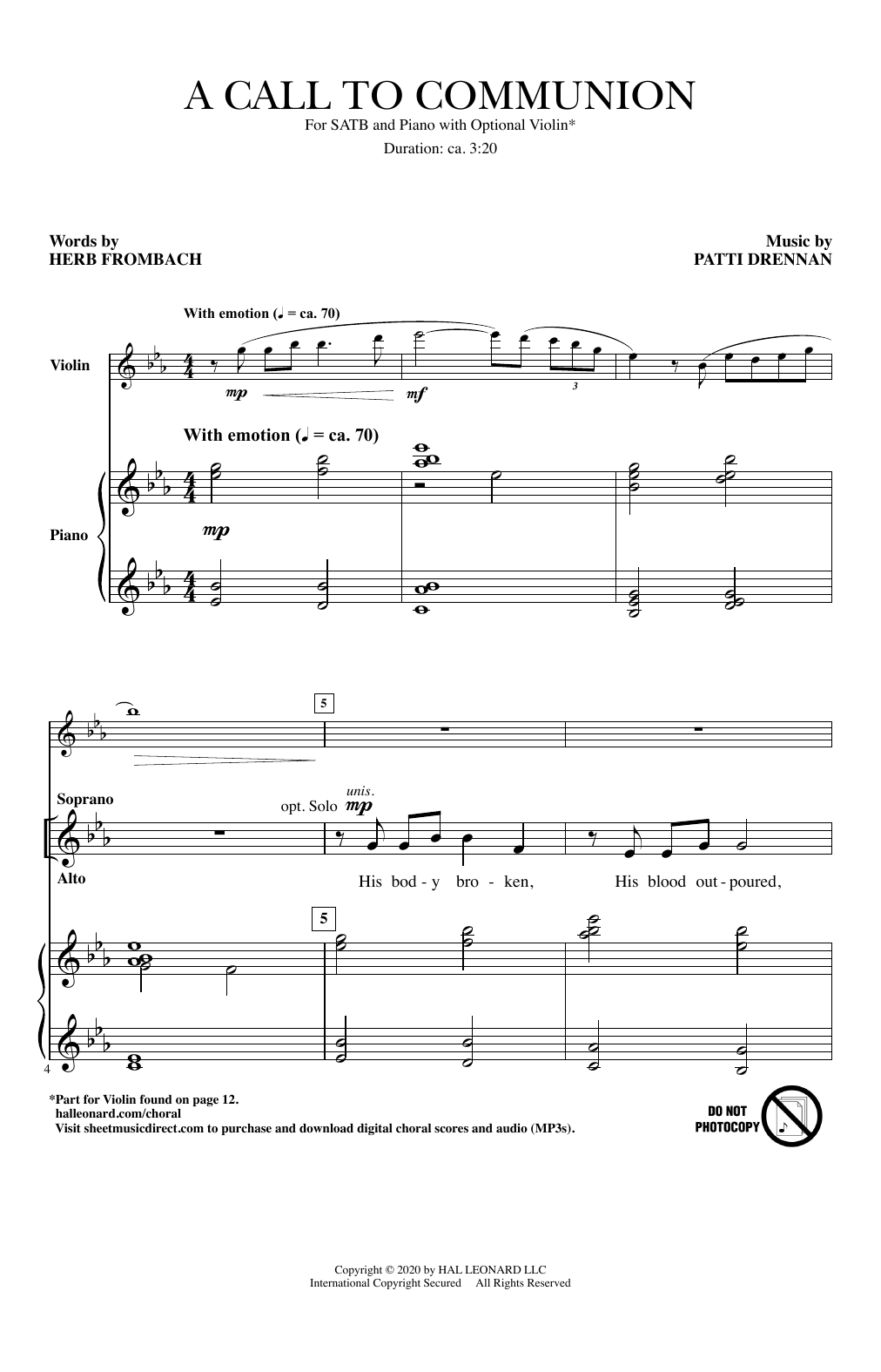 Download Herb Frombach and Patti Drennan A Call To Communion Sheet Music