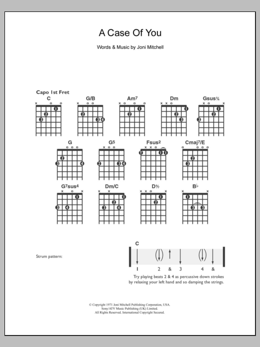 Download Joni Mitchell A Case Of You Sheet Music