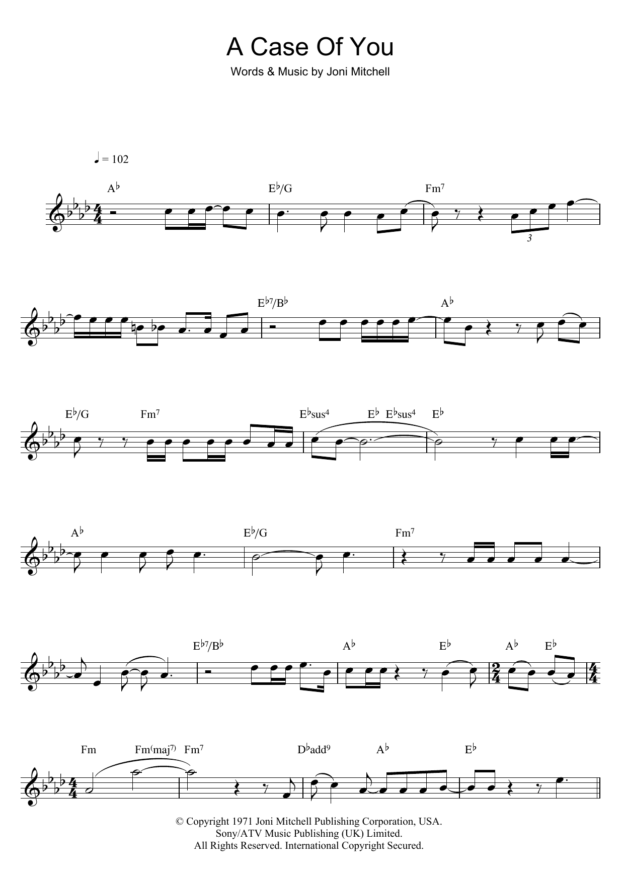 Download Joni Mitchell A Case Of You Sheet Music