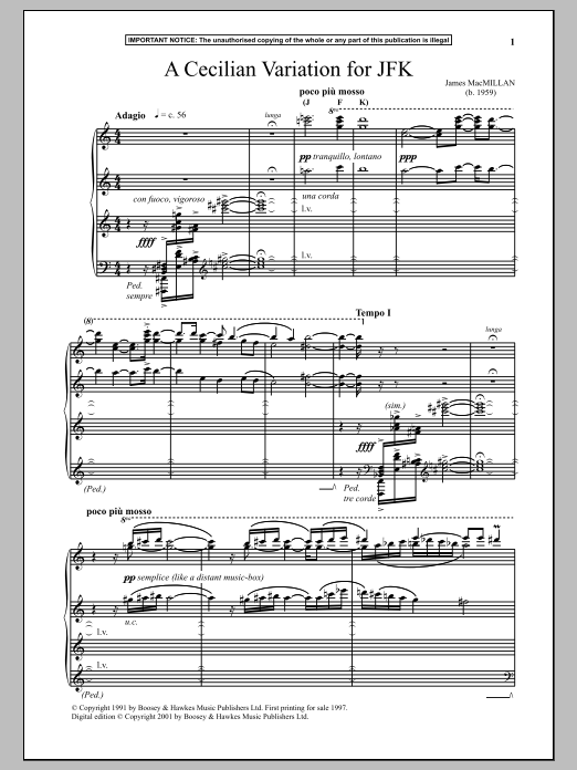 Download James MacMillan A Cecilian Variation For JFK Sheet Music
