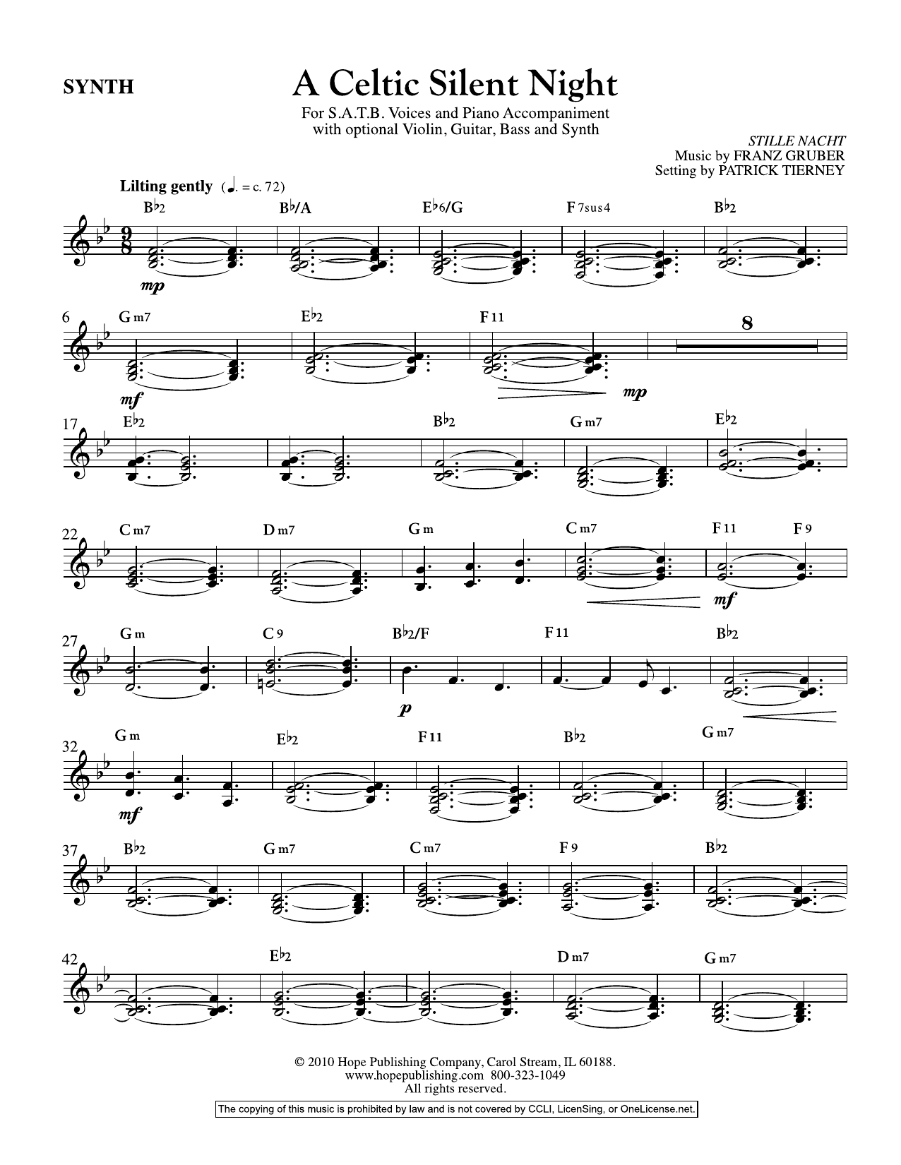 Download Franz Gruber A Celtic Silent Night - Synthesizer Sheet Music