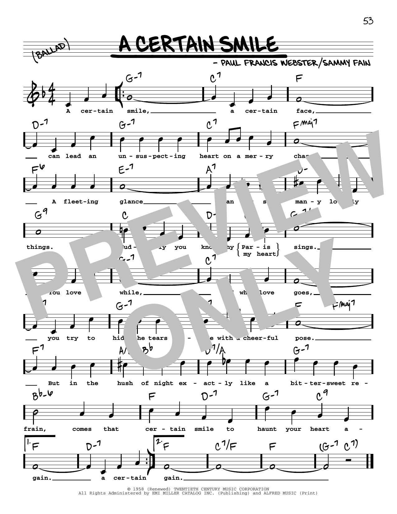 Download Johnny Mathis A Certain Smile (High Voice) Sheet Music