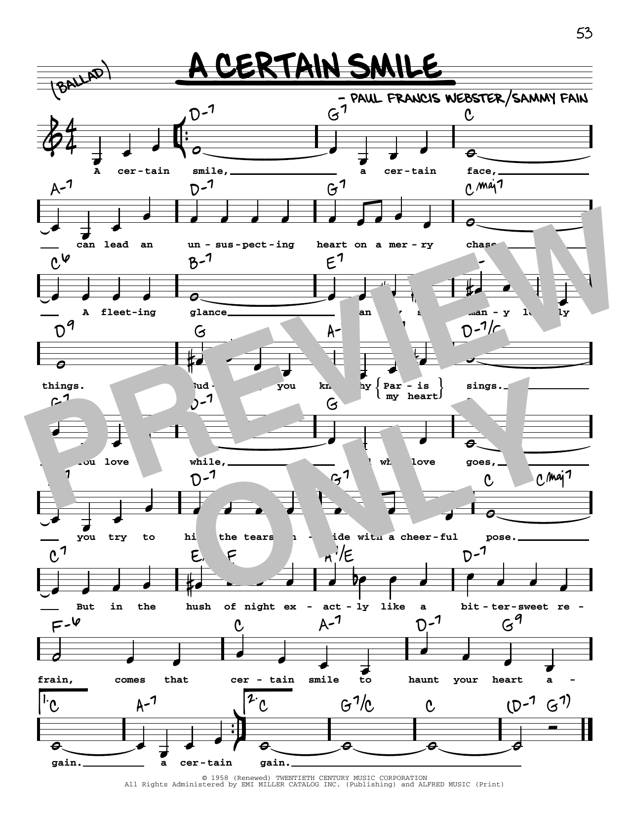 Download Johnny Mathis A Certain Smile (Low Voice) Sheet Music