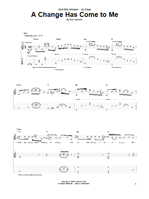 Download Eric Johnson A Change Has Come To Me Sheet Music