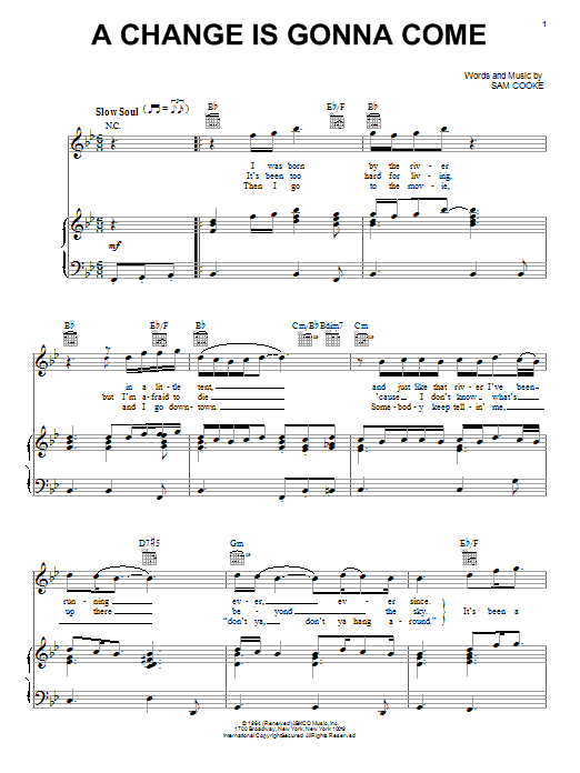 Download Sam Cooke A Change Is Gonna Come Sheet Music